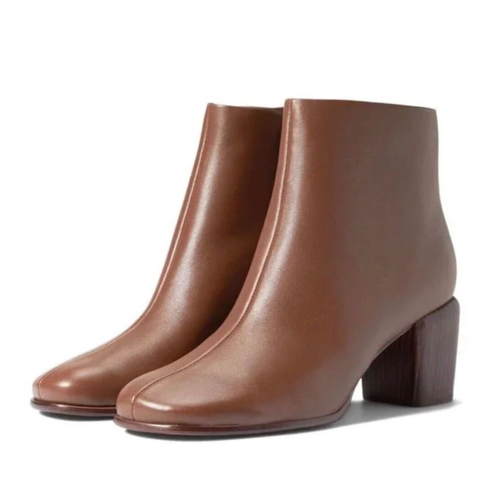 Vince Maggie Brown Leather Square Toe Block Heel Ankle Boots‎ Size 11M EUR 41